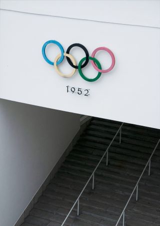 Helsinki Olympic stadium shot by Janne Tuunanen showing olympic logo