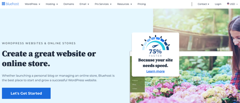 screenshot of bluehost website builder homepage 