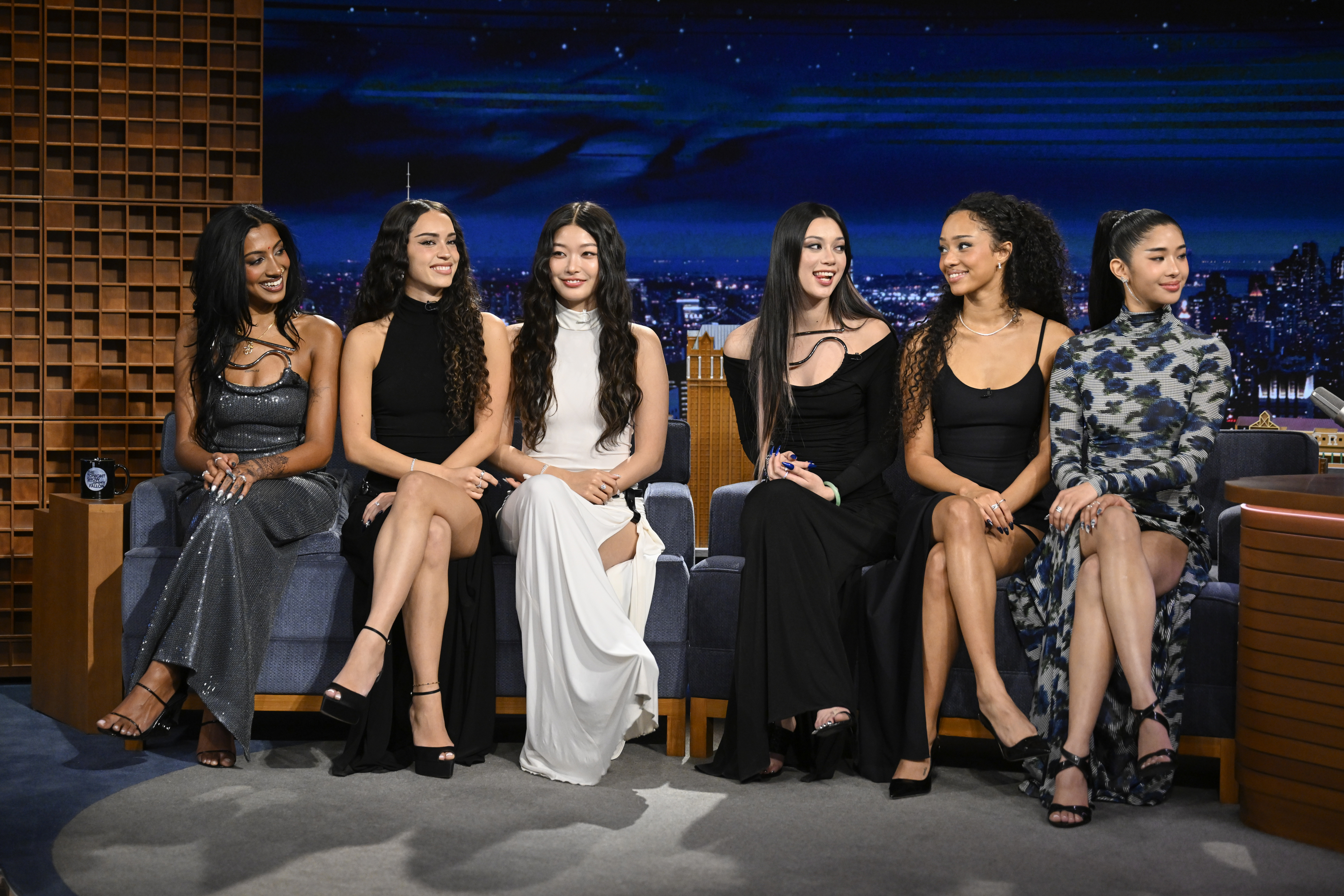 THE TONIGHT SHOW STARRING JIMMY FALLON -- Episode 2251 -- Pictured: The members of Katseye during an interview on Wednesday, February 4, 2026.