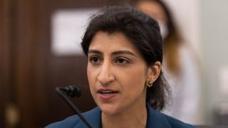 FTC Commissioner nominee Lina M. Khan testifies during a Senate Commerce, Science, and Transportation Committee nomination hearing on Capitol Hill on April 21, 2021 in Washington, DC.