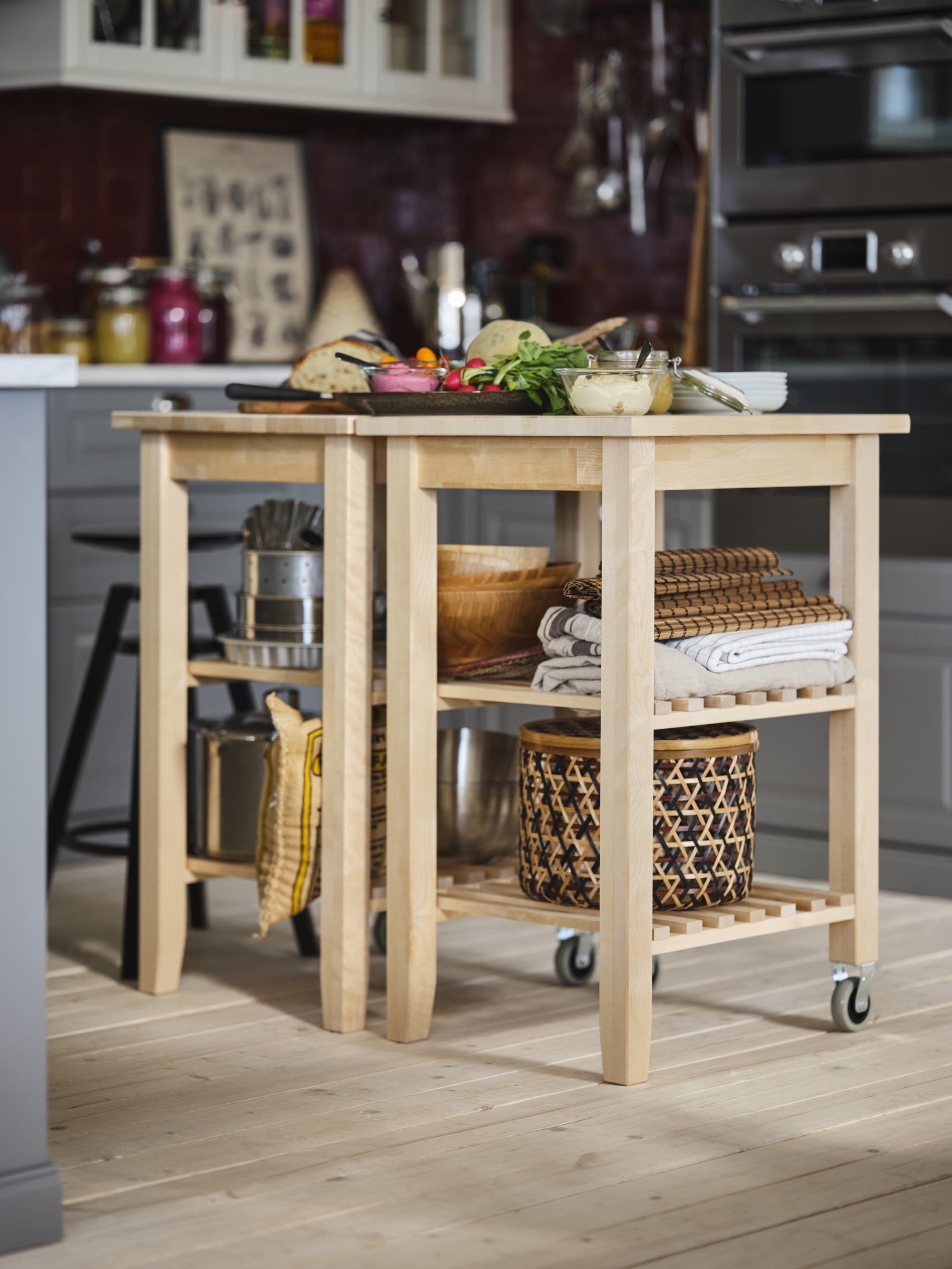 small apartment organization ideas IKEA kitchen island trolley on wheels