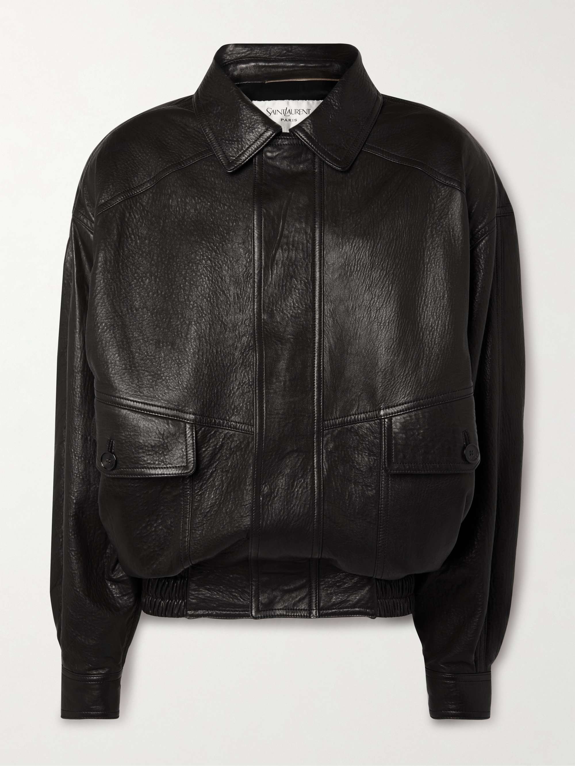 Textured-Leather Bomber Jacket