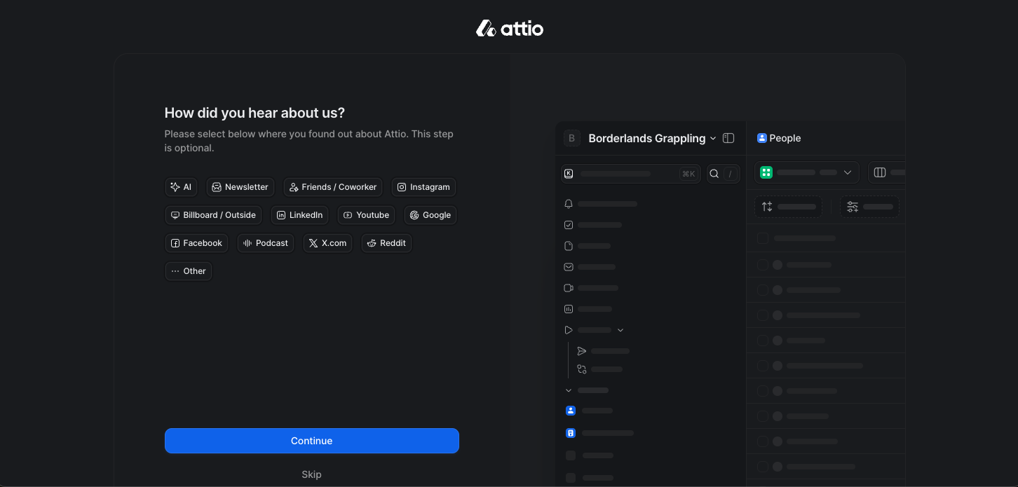 Screenshot of Attio homepage