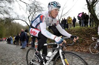 Belgian Philippe Gilbert (Omega Pharma-Lotto) rides to second
