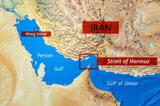 Geographical map displaying the Strait of Hormuz