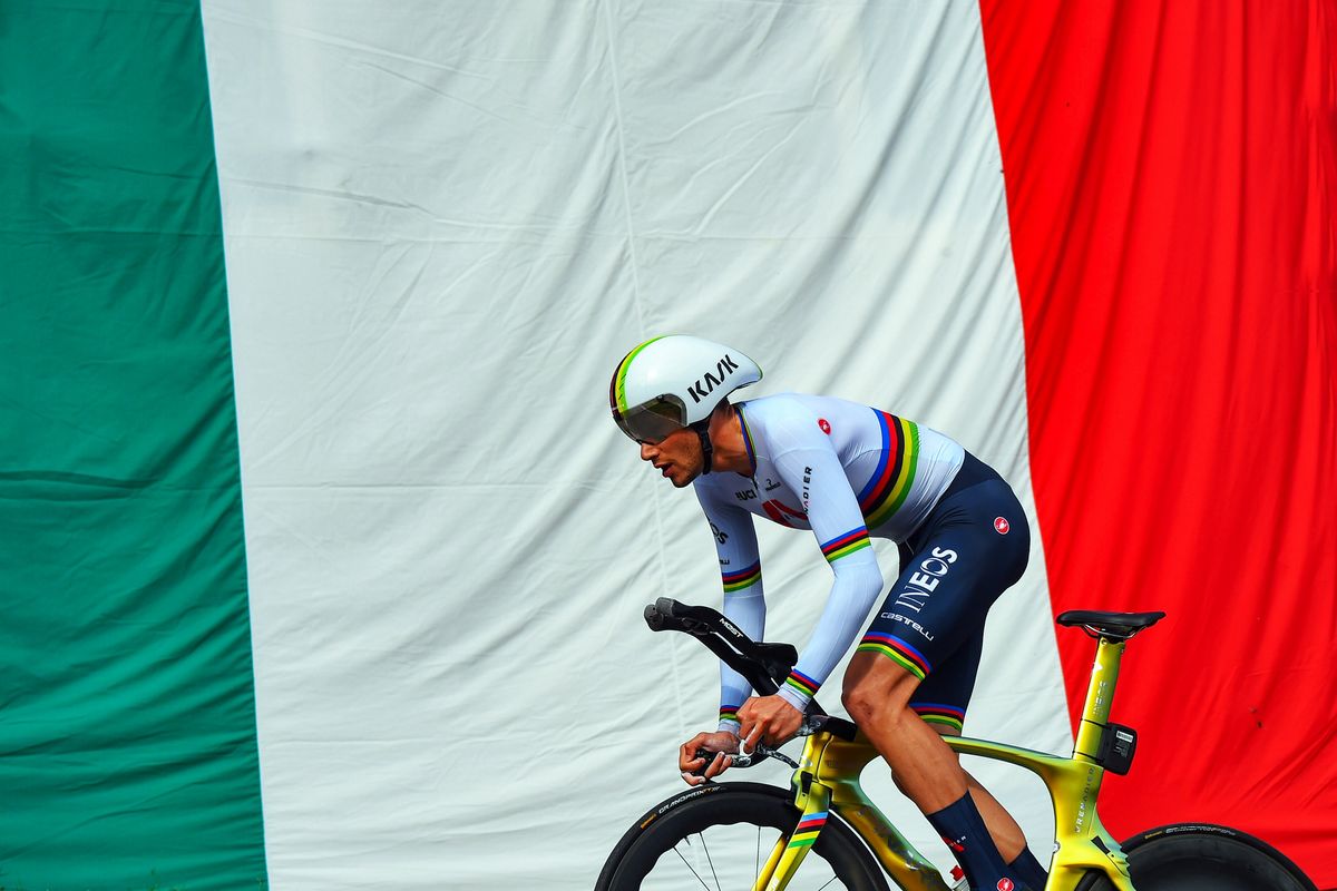 Filippo Ganna, world champion, during the stage 14 time trial at the Giro d'Italia
