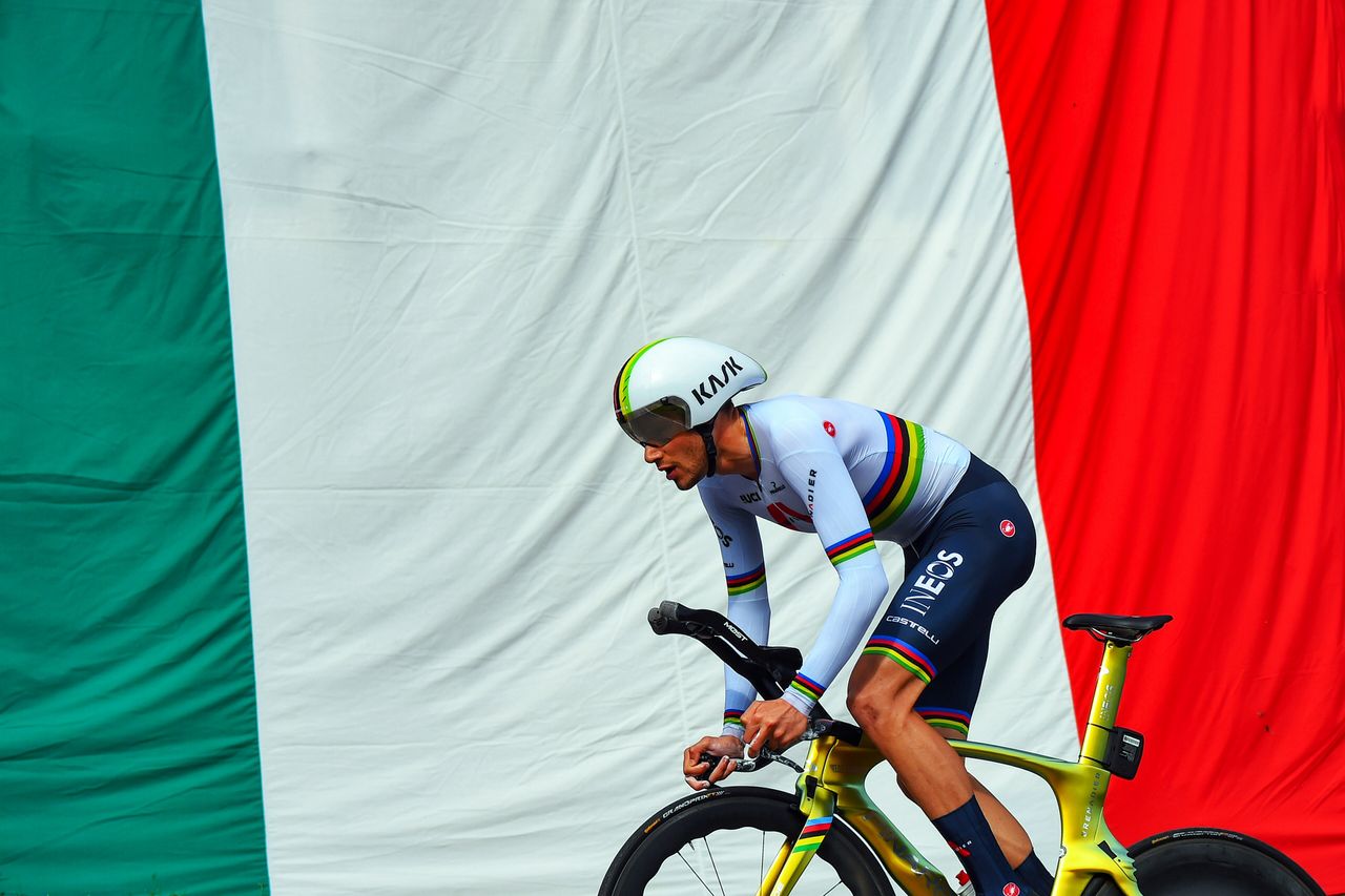 Filippo Ganna, world champion, during the stage 14 time trial at the Giro d'Italia