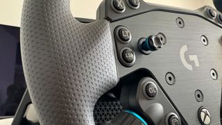 A close up of the buttons on the Logitech G RS wheel