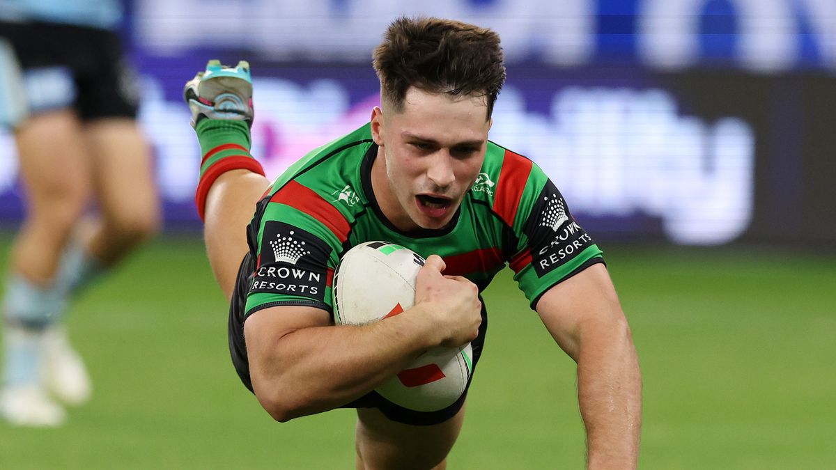 Lachlan Ilias of the Rabbitohs scores a try ahead of Rabbitohs vs Roosters, the final regular season clash of the season. 