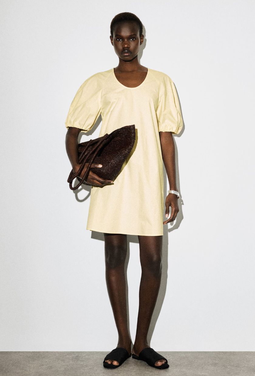 COS, Puff-Sleeve Cotton Mini Dress
