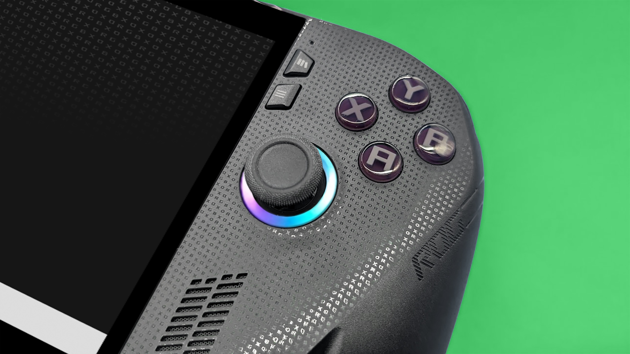 A closeup of the ROG Xbox Ally X's ABXY buttons.