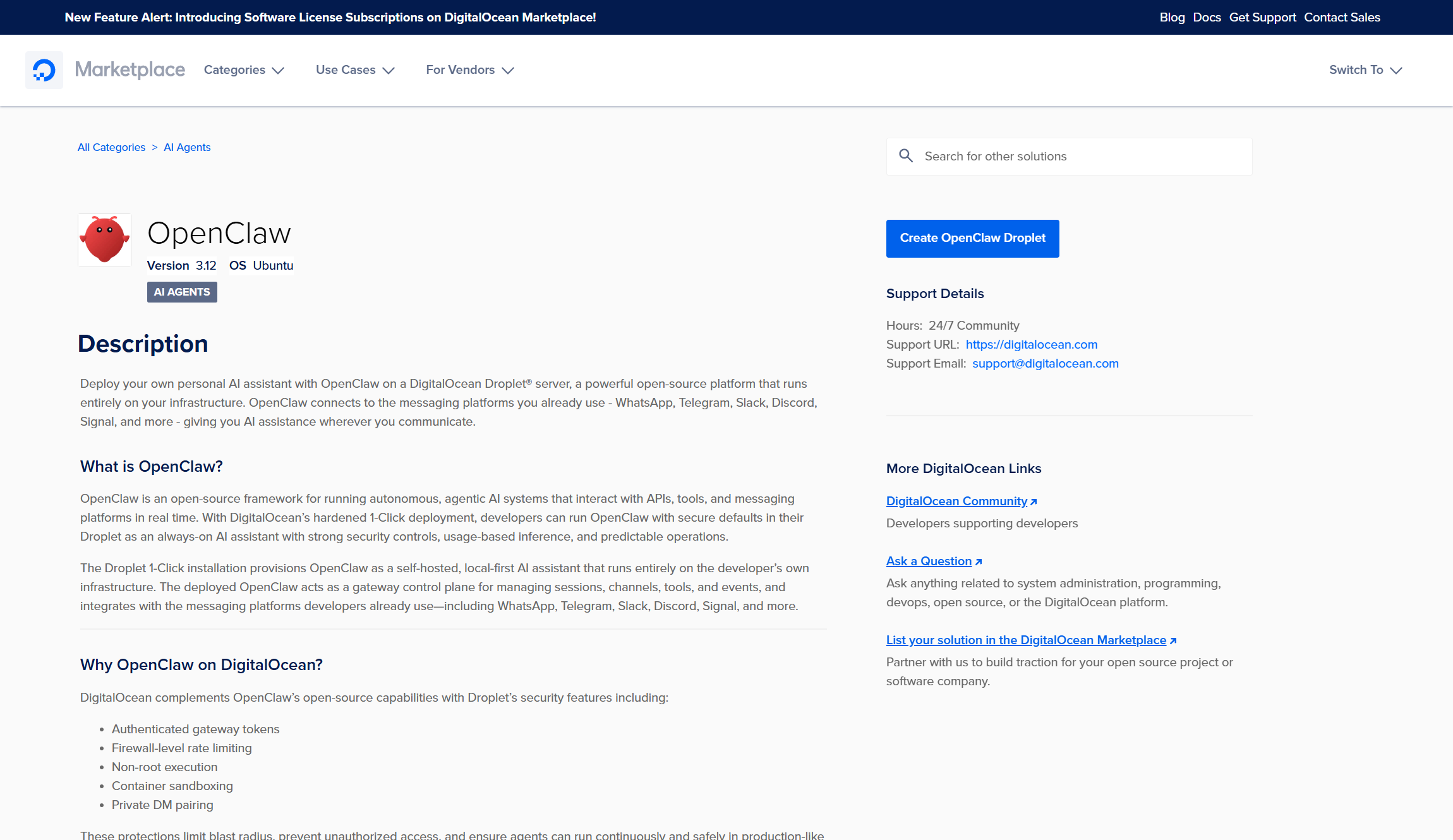 OpenClaw app for DigitalOcean