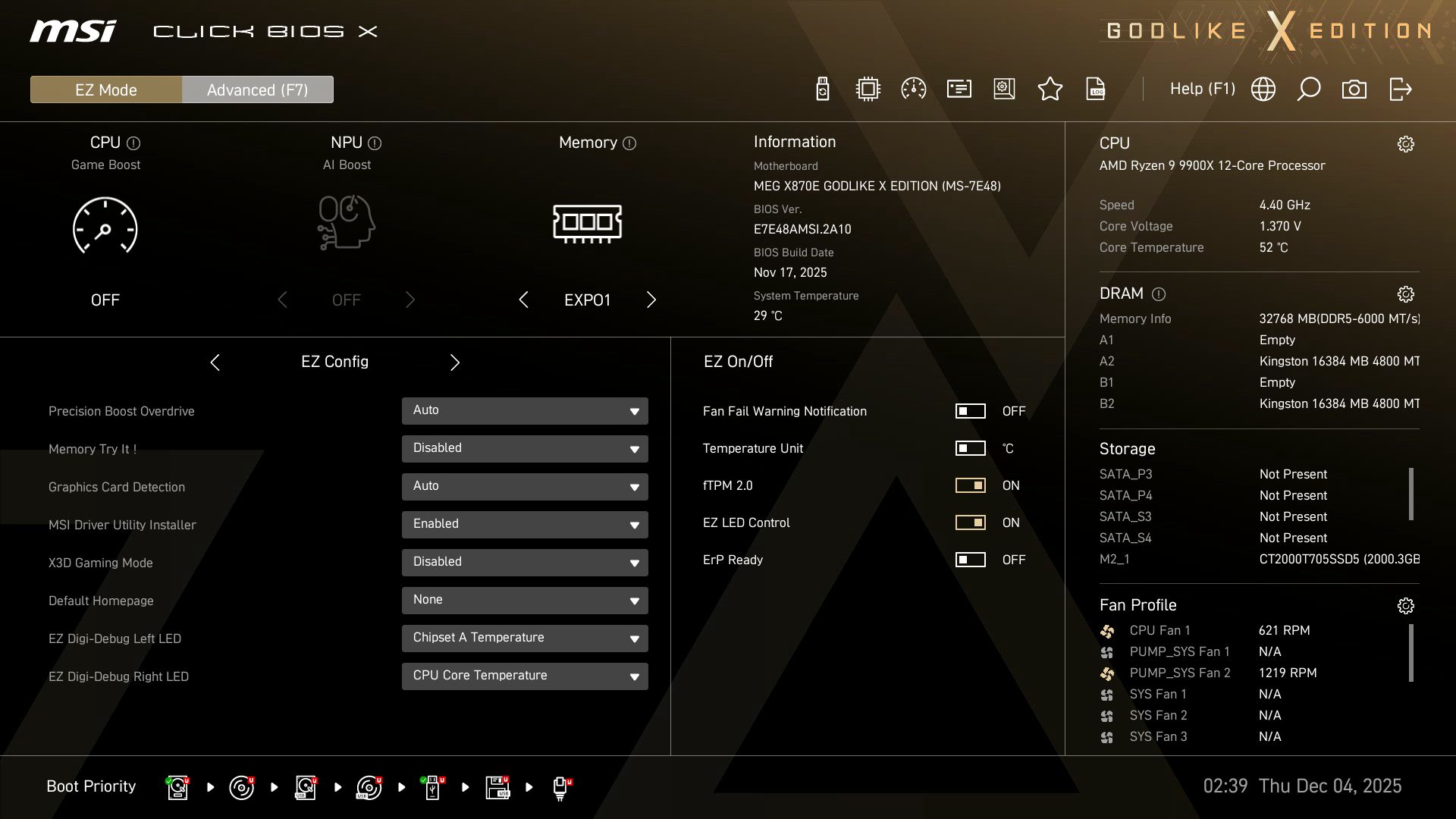 MSI X870E Godlike X - BIOS