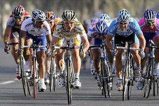 Mark Cavendish (left) and Robert Förster (right) have done battle in sprints in races like the Tour of Qatar.