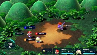 Mario and Mallow in a battle in Super Mario RPG.