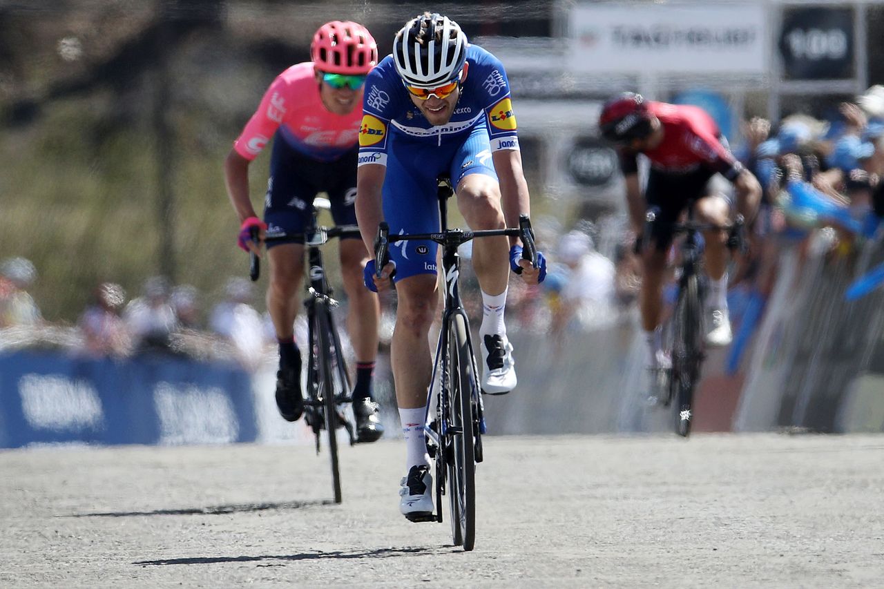 Kasper Asgreen (Deceuninck-QuickStep) takes the win on stage 2 of the 2019 Tour of California ahead of EF Education First's Tejay van Garderen