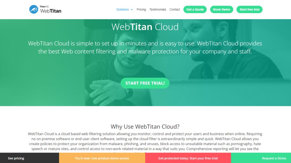 Tangkapan layar situs web untuk WebTitan Cloud