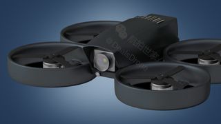 The rumored DJI Avata drone on a blue background