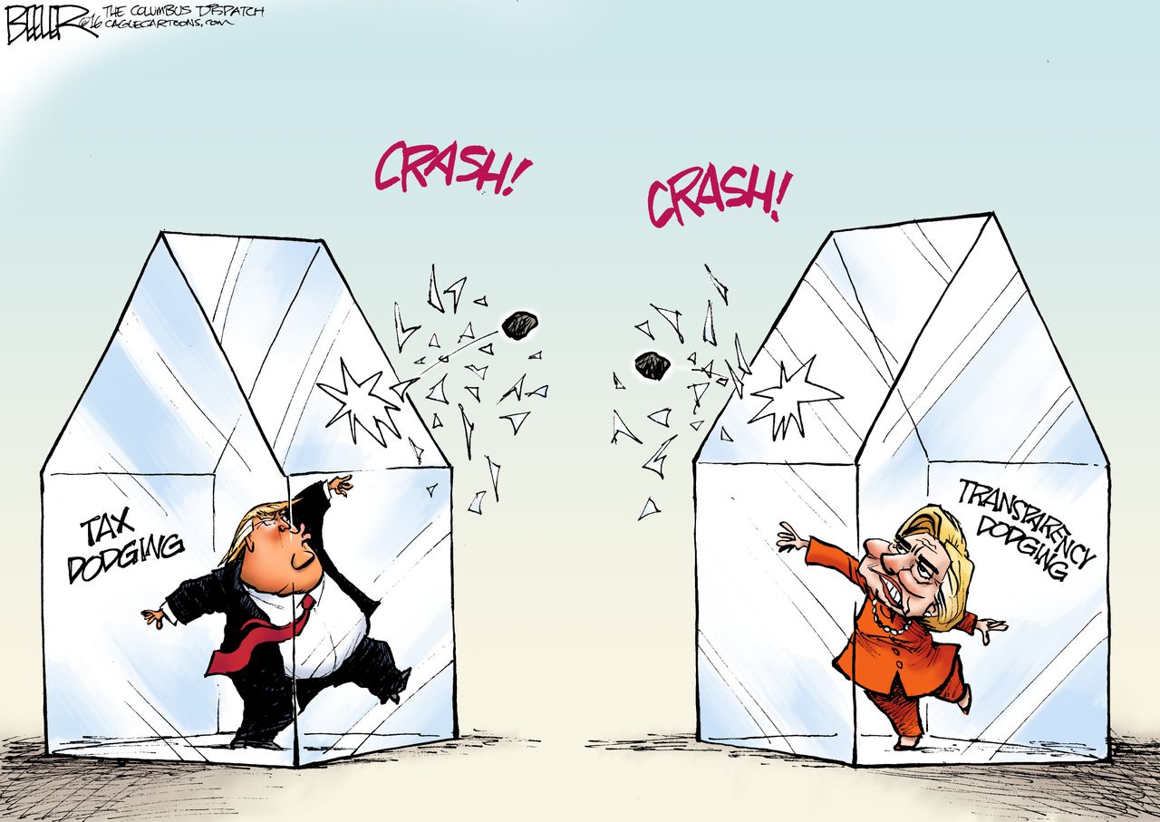 Political cartoon U.S. 2016 election Donald Trump Hillary Clinton