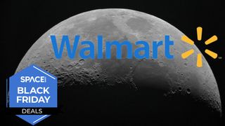 Image shows the Walmart logo against a picture of the moon.