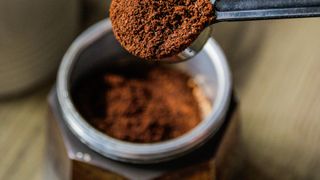 Ground coffee in a moka pot