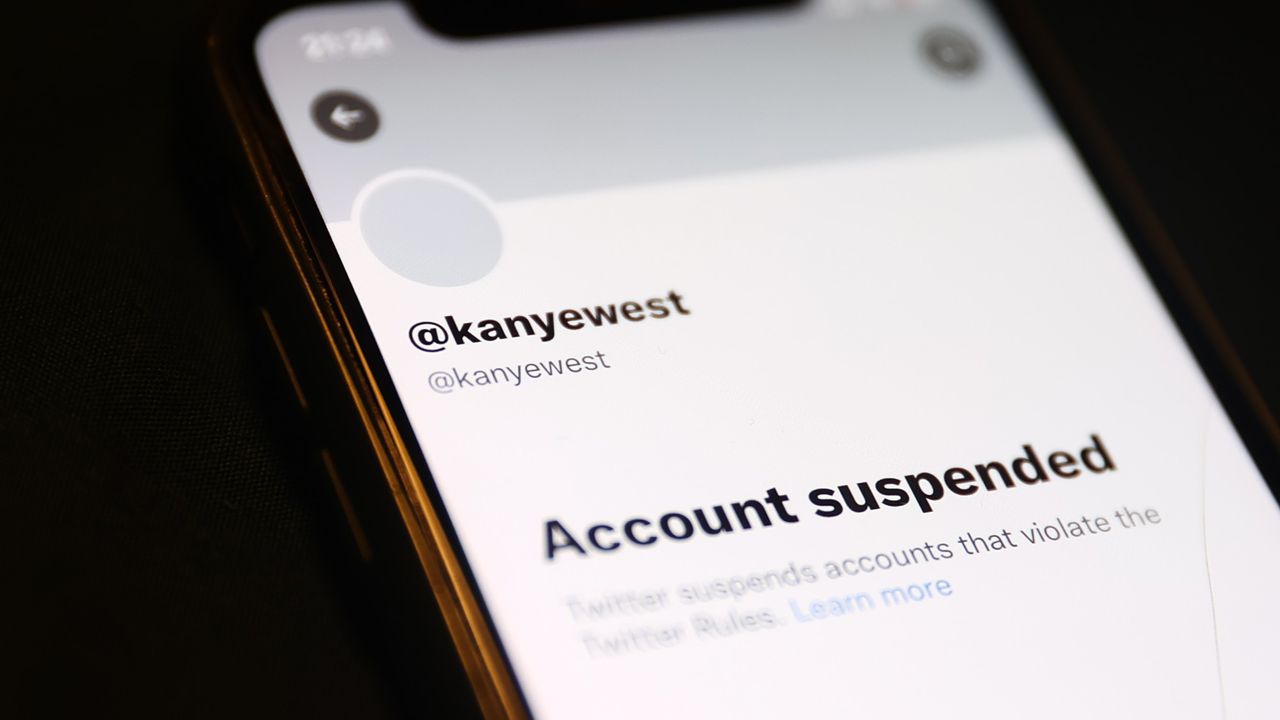 Kanye West&#039;s Twitter account displayed on a phone screen on December 2, 2022