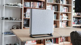 Sony Bravia Theater Quad speaker on standing desk