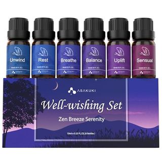 Asakuki Essential Oils, Essential Oil Blends Set for Diffusers, Humidifiers, Candle Making, Aromatherapy-Breathe, Uplift, Sensual, Rest, Unwind, Balance, 6 * 10ml