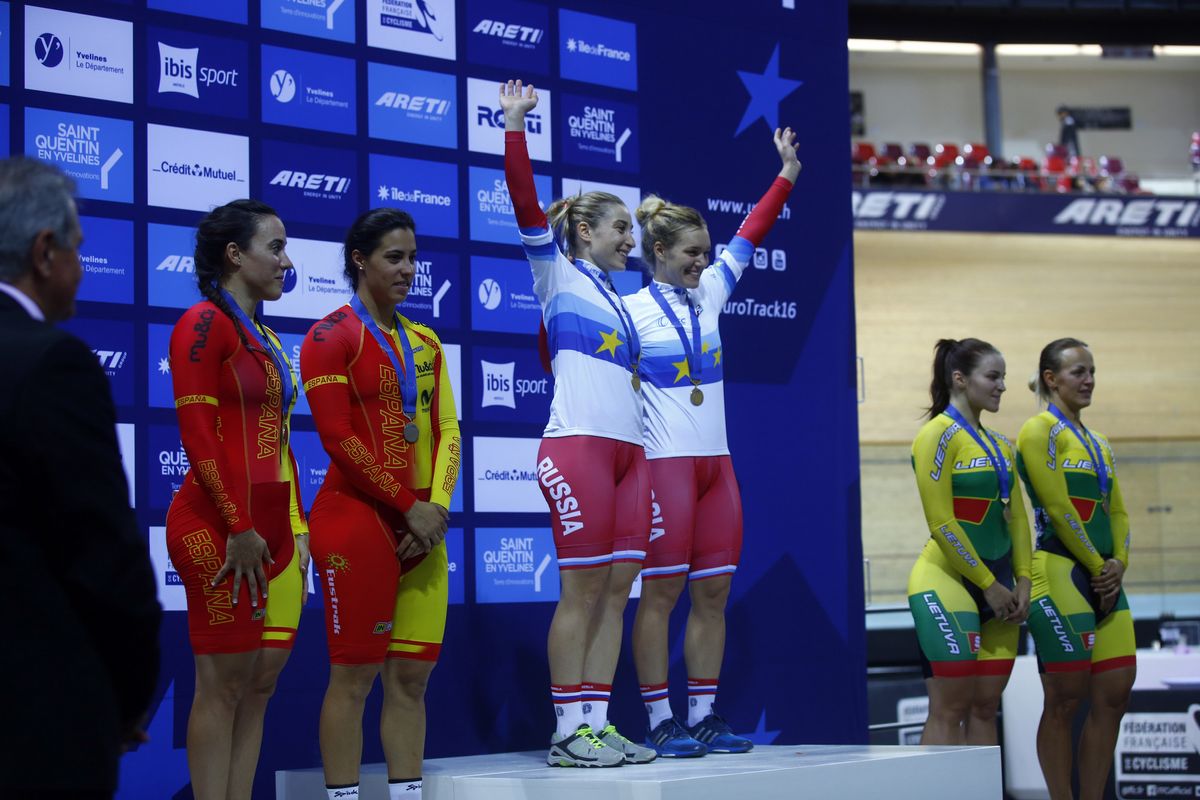The Russian women's sprint duo on the podium