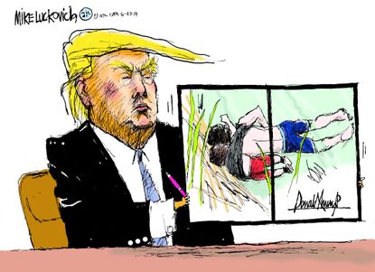 Political Cartoon U.S. Trump Bill Signing Rio Grande Father and Daughter Picture