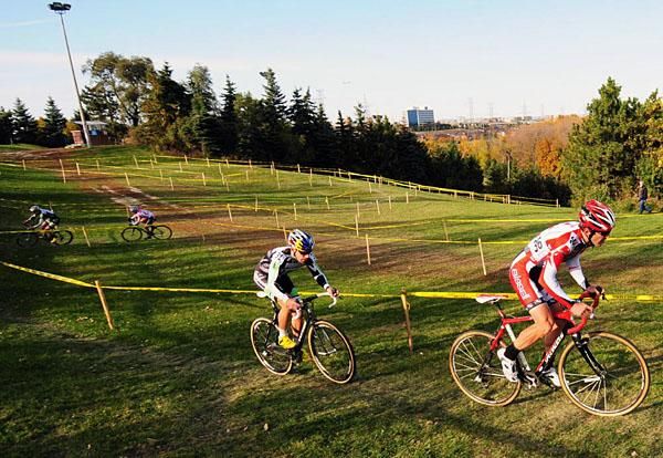 Andy Jacques-Mayne (Bissel Pro Cycling) leading across the top of the ridge.