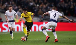 Borussia Dortmund’s Jadon Sancho in action against Tottenham