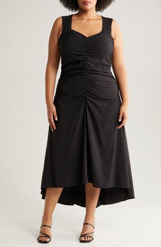 Ruched High-Low Maxi Dress