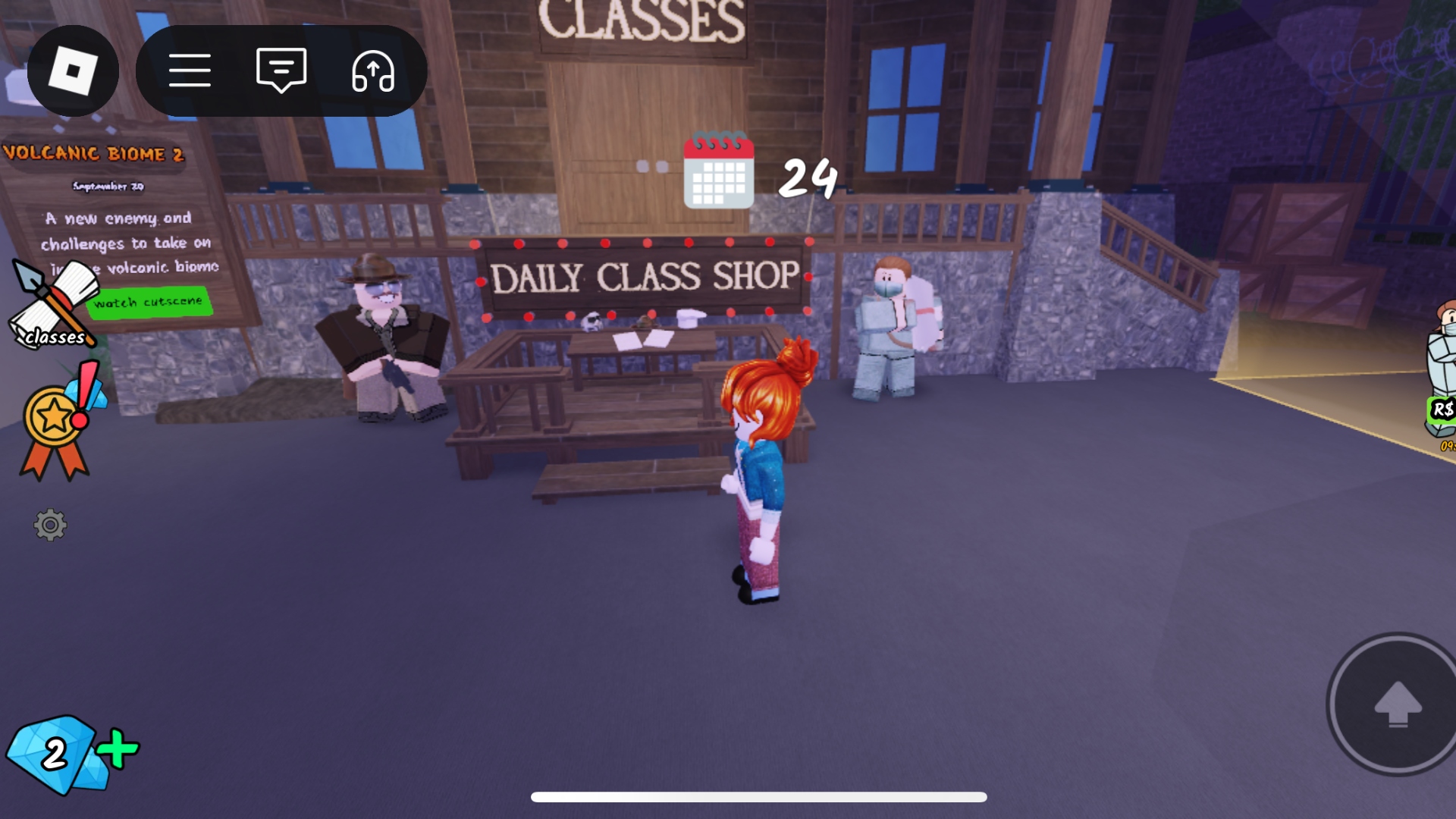 The class shop in the 99 Nights in the Forest lobby in Roblox
