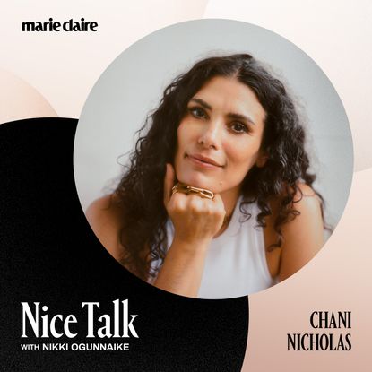 a head shot of chani nicholas with a border promoting her appearance on the nice talk podcast