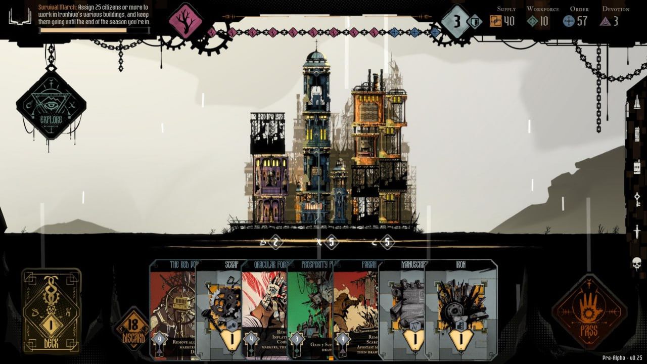 Ironhive city view screen with a selection of cards