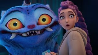 KPop Demon Hunters still of Rumi and the blue demon tiger