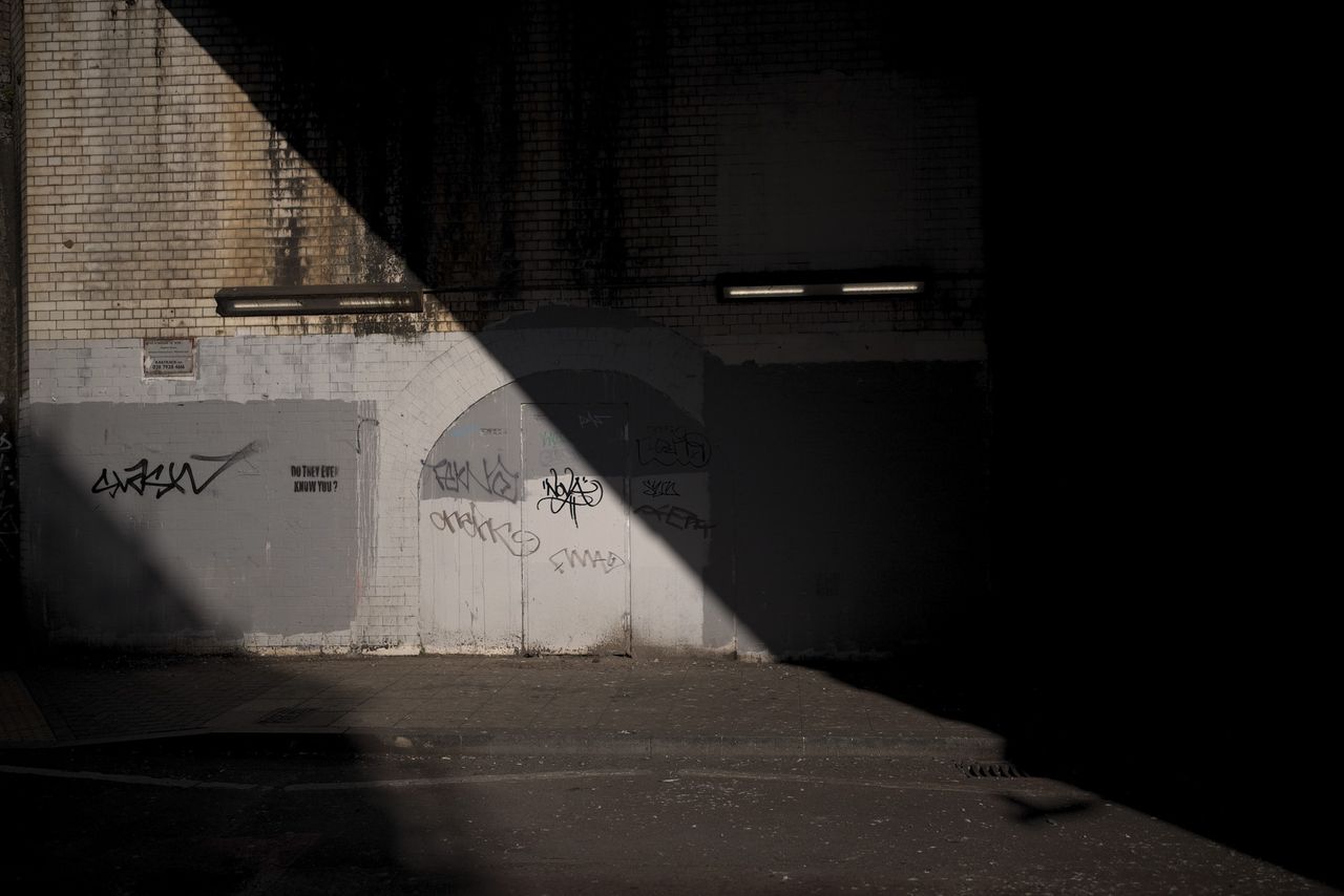 A wall in bright sunlight with strong shadows cast on the wall, taken with the Sigma BF camera and Sigma 35mm F2 DG lens