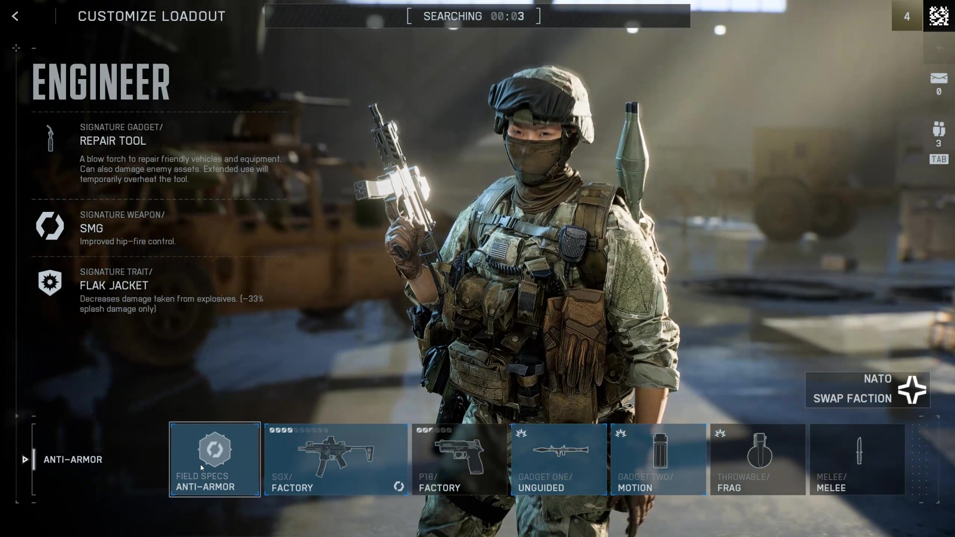 The Engineer class selection screen in Battlefield 6