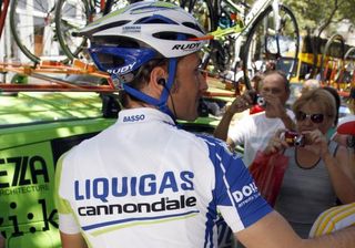Ivan Basso wears his radio in protest before the start of stage one of the Tour de San Luis