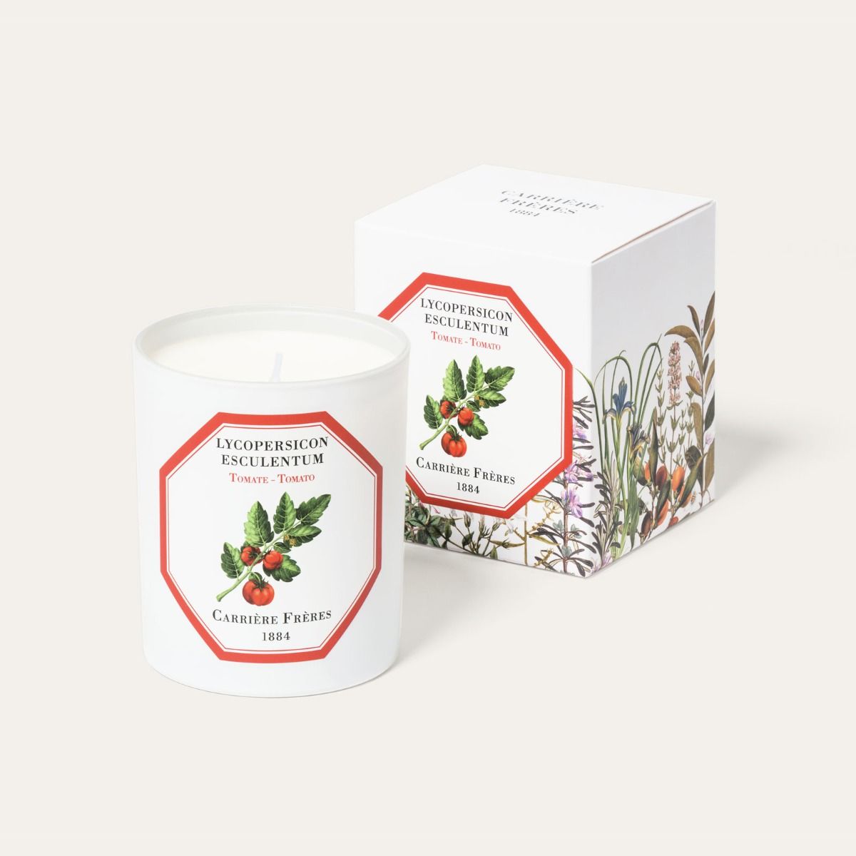 white ceramic candle on background with box