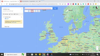 Google My Maps open in Google Chrome, showing where drop pins