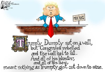 Political Cartoon U.S. President Trump Mexico border wall failure