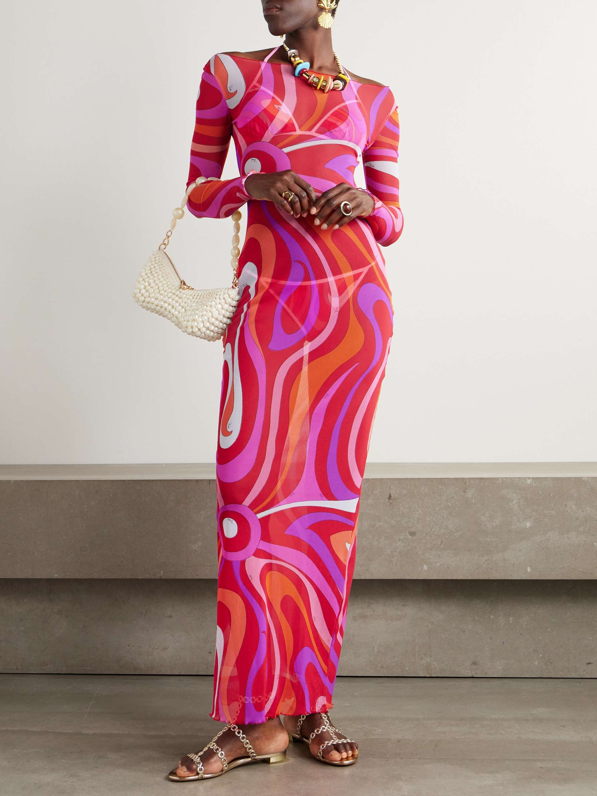 Marmo Printed Mesh Maxi Dress
