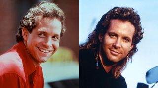 two stills of Steve Guttenberg in dont tell her its me including one with a mullet and one without