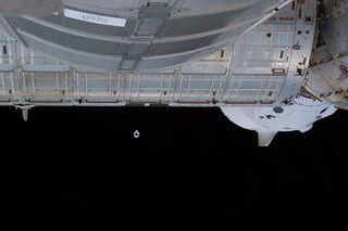 The CRS-22 Dragon cargo ship approaching the International Space Station on June 5, 2021.