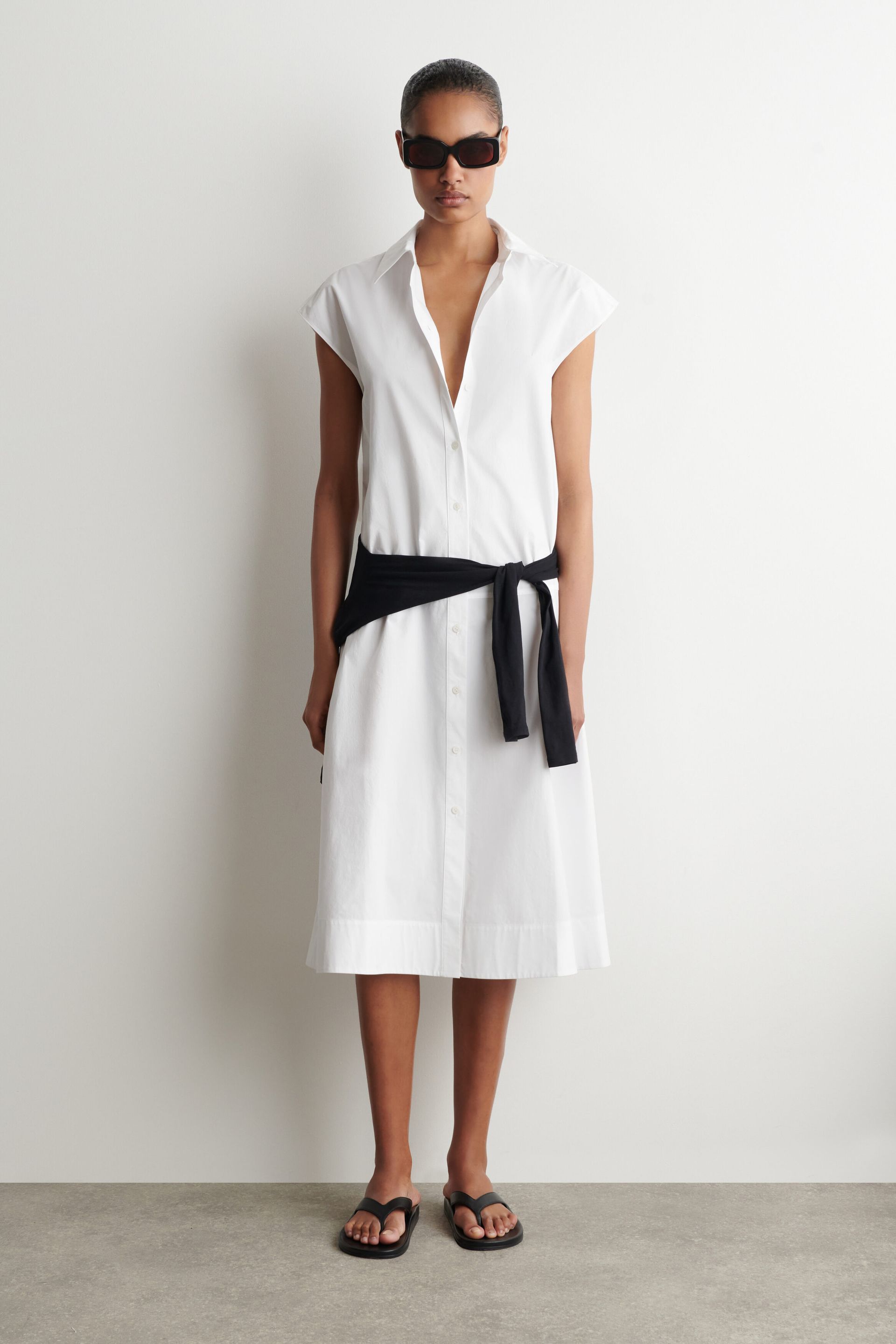 Sleeveless Cotton-Poplin Shirt Dress
