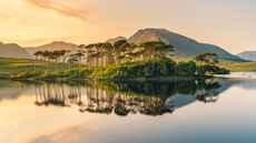 A view across Derryclare Lake at sunset