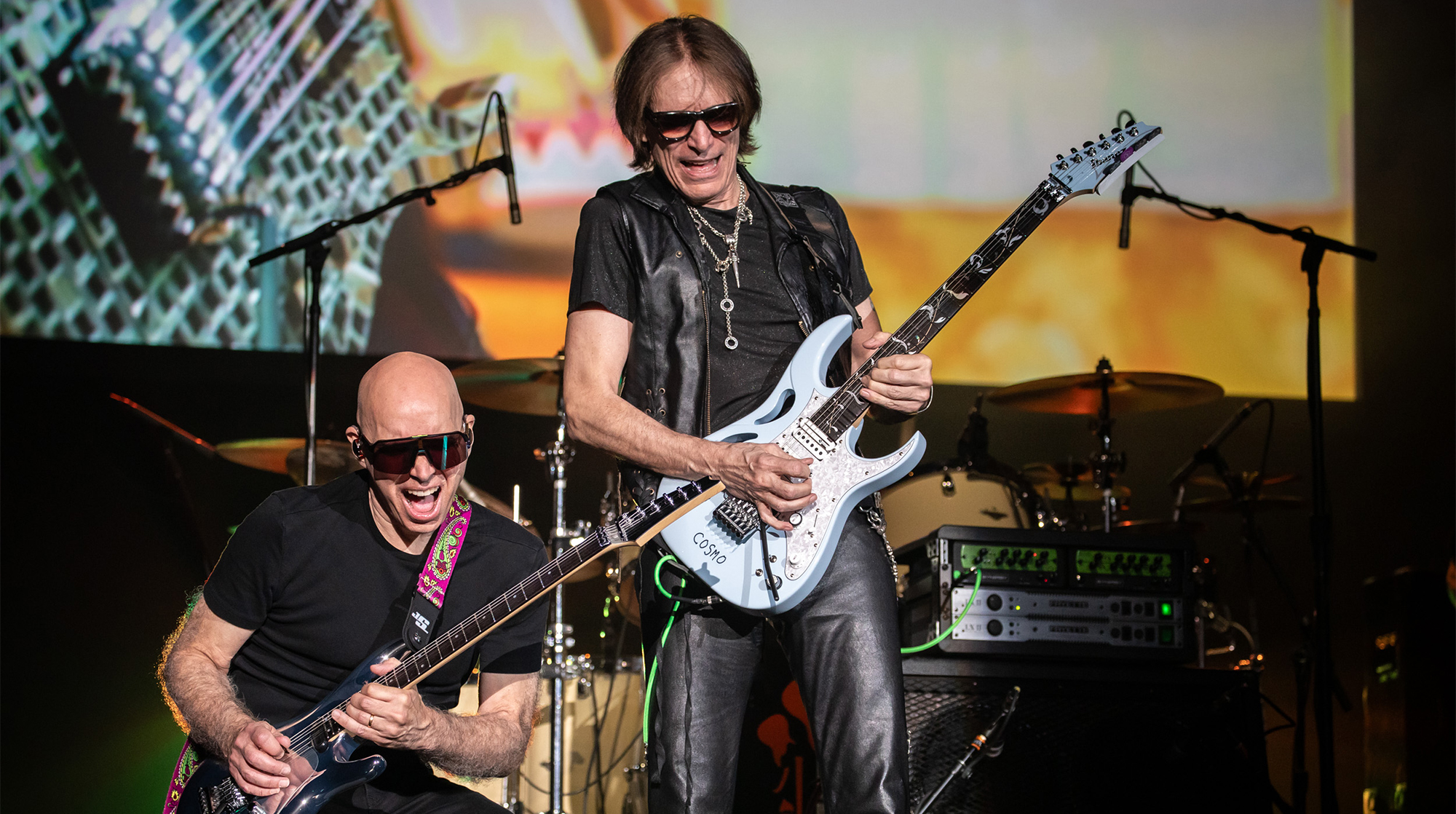 Joe Satriani and Steve Vai perform in concert
