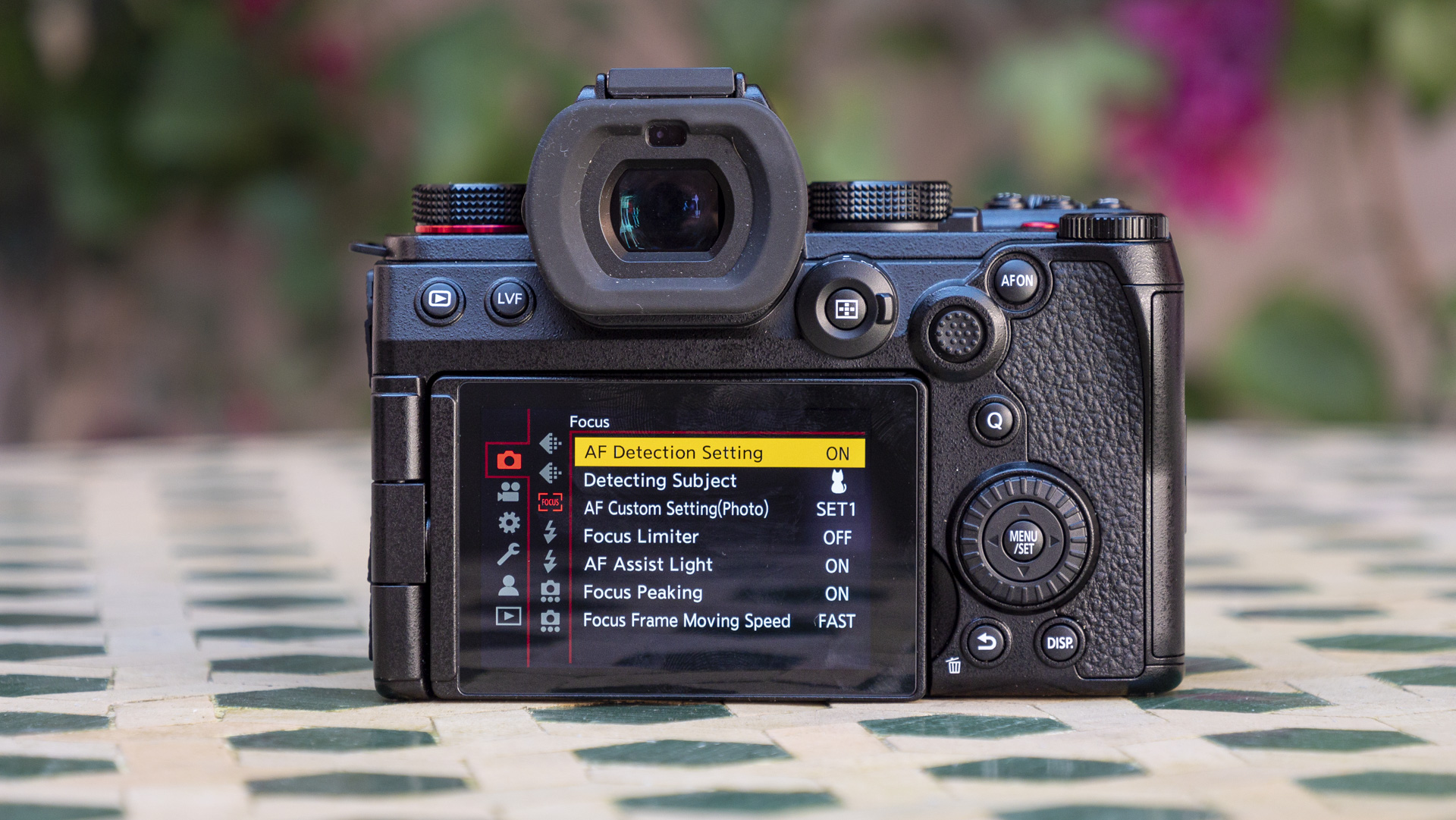 Panasonic Lumix G9 II rear screen with phase detection autofocus menu on LCD display